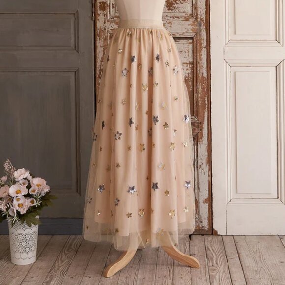 NWT Elestory Princess Star Maxi Skirt Blush S